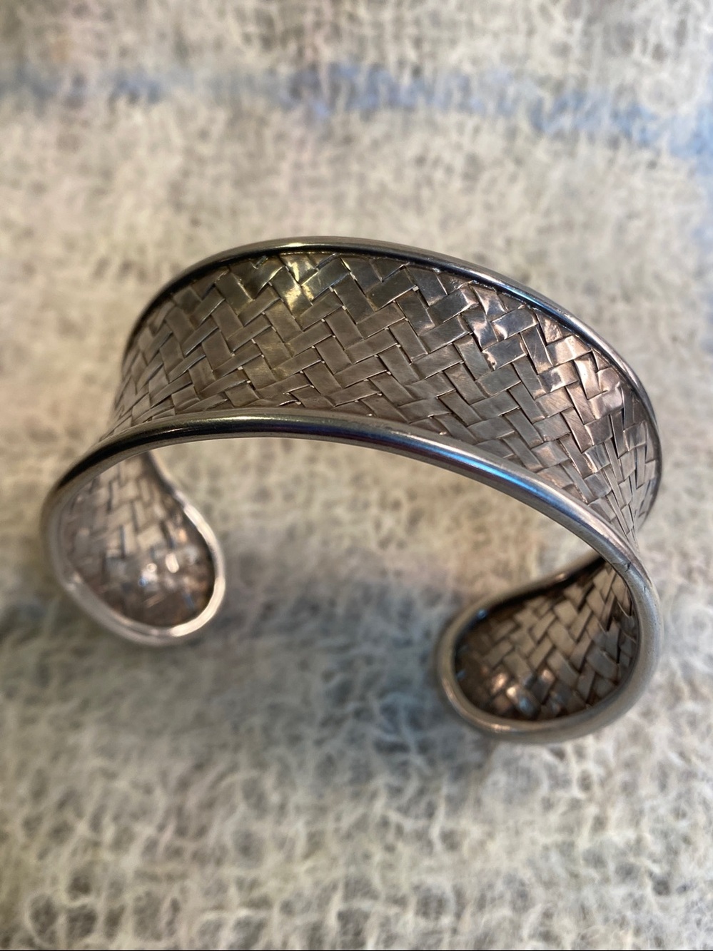 Vintage Sterling Silver Woven Cuff Bracelet 925 Adjustable Statement - Picture 4 of 8